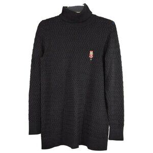 Lands End Turtleneck Sweater Women Size S 6 8 Black Long Sleeve Christmas